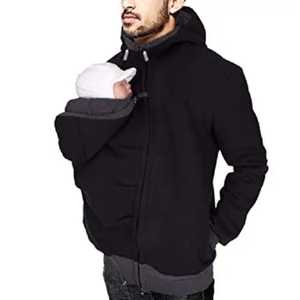 Sweat-shirt à capuche zippé pour homme, coupe classique, gris, avec poche porte-bébé, en polaire, décontracté, pour l'hiver, 100% coton, pull-over. - Product Image 3