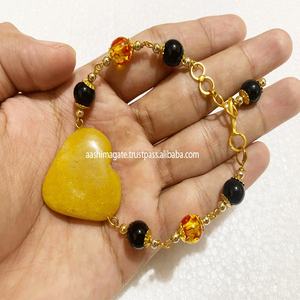 Unisex Handcrafted <b>Aventurine</b> Crystal Stone <b>Bracelet</b> Yellow Heart Shape Natural Stone Fashion Handmade Bangles Jewelry - Product Image 3