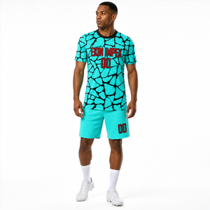 Custom Soccer Uniform Sublimation Crack Pattern Football Jersey Set Turquoise Quick Dry <b>Athletic</b> Kit - Product Image 3