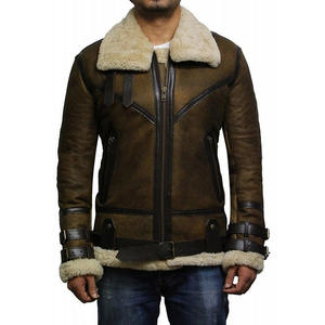 Al por mayor Chaqueta de aviador B3 estilo High Street Fighter para hombre, marrón, de piel de oveja auténtica con forro de borrego, impermeable, con cuello alto - Product Image 1
