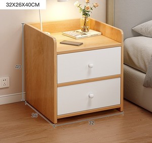 Table de chevet en bois moderne minimaliste BKS à deux tiroirs, finition gris et blanc écologique, meubles de maison, chambre à coucher, salon, rangement - Product Image 2