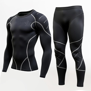 Ensemble de compression sans couture 2 pièces pour homme : haut à manches longues et collants intégraux, séchage rapide, extensible, pour entraînement et activités sportives - Product Image 6