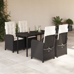 Set da pranzo da 5 pezzi in Poly Rattan nero con cuscini mobili da esterno - Product Image 1