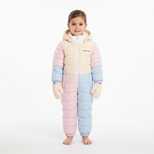 Traje de Nieve Acolchado para Niñas, con Bloques de Color, Capucha y Cierre de Cremallera, Impermeable, para Invierno - Product Image 1