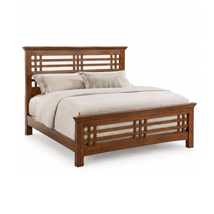 Cadre de lit en teck massif, taille King ou Queen, lit plateforme traditionnel en bois avec tête de lit à lattes, meubles de chambre à coucher - Product Image 1