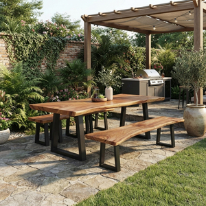 Solid Wood Volta Live Edge Sua Wood <b>Bench</b> Modern Industrial Premium Natural Edge Metal <b>Leg</b> Dining Room Furniture Home Furniture - Product Image 6