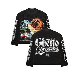 Camiseta de manga larga de algodón de alta calidad, 220 GSM, amarilla, con estampado gráfico artístico, logotipo personalizado, 100% algodón. - Product Image 3