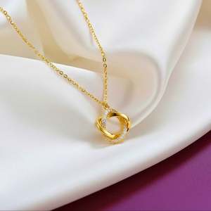 DANTA Hallmarked 936 Silver Zirconia Crystal Circle Gold Plated Link Chain Casual Pendant for Women - Product Image 1
