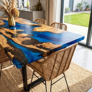 Custom Sheesham Wood Epoxy Resin River <b>Table</b> Blue Waves Dining Furniture Wholesale OEM - Product Image 4