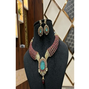 Stylish Premium Quality Gold Plated Brass Moissanite Women's Kundan Doublet Necklace Earring Set Trendy Party <b>Wedding</b> Engagement - Product Image 1