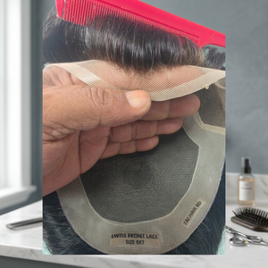 Prothèse capillaire frontale en dentelle Los Angeles Indian Remy Hair avec base en dentelle et PU, design à raie, patchs de prothèse - Product Image 5