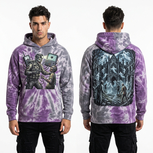Sweat à capuche personnalisé bleu marine délavé pour homme, imprimé graphique Deep Sea Zombie, style streetwear vintage, en molleton de coton épais - Product Image 3