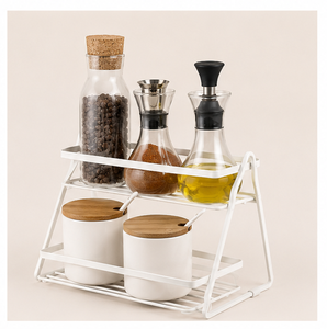 Wholesale 2 Tier White Metal Spice <b>Rack</b> Organizer for <b>Kitchen</b> Countertop Space-Saving Multipurpose <b>Storage</b> Shelf Stand - Product Image 2