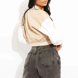 High Quality Plus Size Women's Crop Varsity Jacket Breathable Cotton Varsity Design Stand Collar Long Sleeves Jackets - Product Image 5