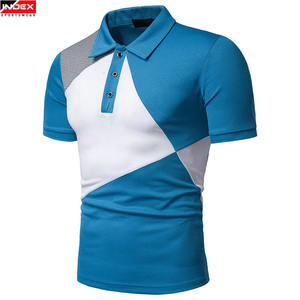 Index Men's <b>Blue</b> White Geometric Color Blocked Short Sleeve <b>Polo</b> <b>Shirt</b> Knitted Sporty Quick Dry Regular Fit Button Design - Product Image 3