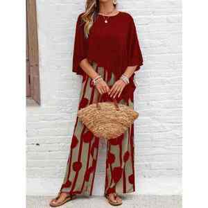Pantalones Anchos Bohemios Estampados para Mujer, Cintura Alta, Corte Holgado, Cintura Elástica, Pantalones de Gasa con Estampado Floral para Verano - Product Image 1