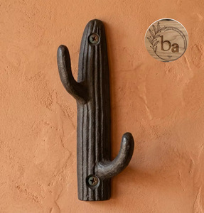 Ba Cast Iron Cactus Shape Wall <b>Hook</b> Handmade Eco-Friendly 2 <b>Hooks</b> with Self-adhesive Installation for Clothing Home Office Use - Product Image 2
