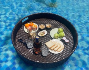 AC00033 Bandeja de té flotante redonda de metal, moderna y de lujo, color marrón, directamente de fábrica en Vietnam, para hoteles, villas y uso en piscinas. - Product Image 3