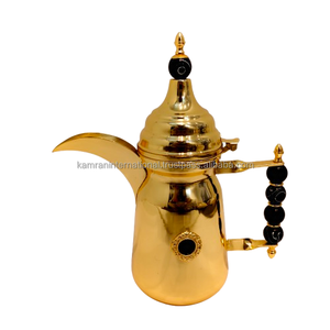 Cafetera Árabe Clásica Chapada en Oro, Dallah de Latón Resistente, Tradicional de Oriente Medio, con Asa de Mármol Negro con Cuentas, 1L, con Tapa - Product Image 5