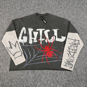 เสื้อยืดโอเวอร์ไซส์พิมพ์ลายตามสั่ง ผ้าฝ้ายออร์แกนิควินเทจ แขนสั้นวาฟเฟิลสองชั้น แต่งขาดแบบดิสเทรส ล้างสีด้วยกรด - Product Image 1