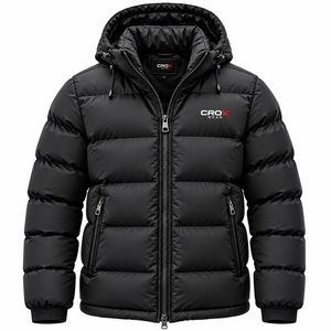 Black <b>Plus</b> <b>Size</b> Men's Embroidered Sheep <b>Fur</b> Detachable Hood Puffer Down Jacket Zip-Up Winter Outerwear with Front Logo - Product Image 3