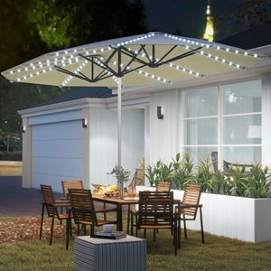 Ombrellone da Esterno Bifacciale Bianco Crema da 4,5 m con Luci Solari UPF50+ e Manovella in Alluminio Extra Large per Spazi Esterni - Product Image 2