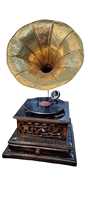 Gramophone vintage en laiton fait main, sculpture artistique traditionnelle, tourne-disque de table entièrement fonctionnel en métal antique, décoration héritage