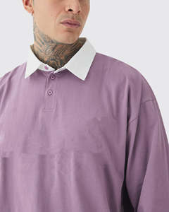 Chemise polo homme en piqué 100% polyester, col contrasté, manches longues, grande taille, avec logo brodé sur mesure. - Product Image 3