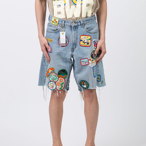 Shorts de Mezclilla Rectos de Cintura Media, 100% Algodón, Transpirables, Ecológicos, de Secado Rápido, Estilo Urbano, de Alta Calidad, Estampados, para Hombre, para Fitness - Product Image 4