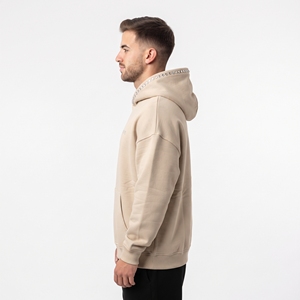 Sudadera con Capucha Personalizada de Algodón con Estampado de Diamantes de Imitación para Hombre, Estilo Urbano, Venta al por Mayor, Sudadera Casual Beige con Diamantes de Imitación para Hombre - Product Image 4