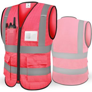 Chalecos de Seguridad Reflectantes de Malla para Hombre y Mujer, Chaleco de Alta Visibilidad con Bolsillos, Ropa de Seguridad para la Construcción, Chaleco de Trabajo de Neón - Product Image 1