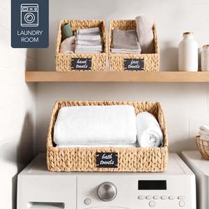 Panier de rangement artisanal en jacinthe d'eau naturelle, panier tissé décoratif, bac de rangement idéal pour l'organisation des étagères et la décoration - Product Image 4
