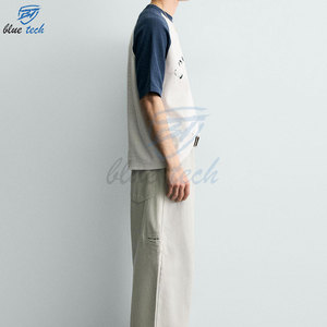 Camiseta de algodón para hombre Blue Tech, manga corta, cuello redondo, ribete en contraste, estampado de personajes, estilo casual, jersey de punto. - Product Image 6