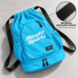 Mochila personalizada para raqueta de squash con cordón ajustable, bolsillo frontal con cremallera, soporte lateral de malla, correas ajustables y compartimento inferior independiente. - Product Image 5