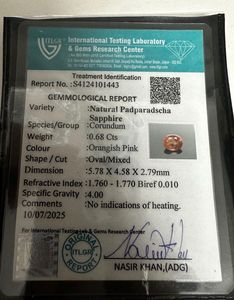 Zafiro padparadscha natural, corte ovalado, sin tratamiento térmico. - Product Image 6