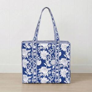 Sac fourre-tout matelassé fait main à motif floral, imprimé vintage, en coton, sac de transport quotidien, sac de shopping bohème - Product Image 2