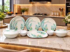 Juego de Platos Cuadrados de Melamina con Diseño Floral, Platos para Cocina y Postre con Utensilios - Product Image 1