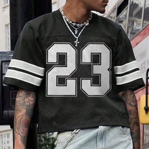 Maillot de football en mesh noir surdimensionné pour homme, style streetwear, chemise de sport athlétique, logo personnalisé, fabricant en gros, États-Unis - Product Image 2