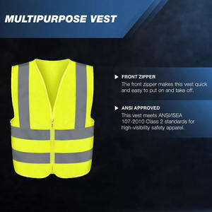 Gilet de sécurité réfléchissant haute visibilité unisexe en polyester et maille, jaune avec bandes argentées, fermeture éclair sur le devant - Product Image 3