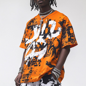 Camiseta Hip Hop Premium con Estampado de Grafiti Personalizado para Hombre, Corte Regular, 100% Algodón, Mangas Cortas, Tejido Ecológico - Product Image 5