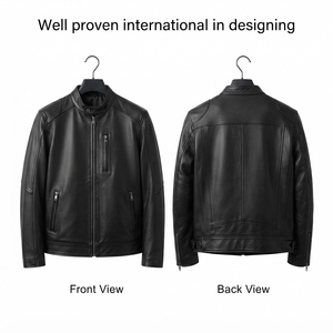 Blouson de motard de luxe pour homme en cuir PU écologique imperméable 1250 GSM vert forêt grain de galet avec logo personnalisé et empiècements - Product Image 2