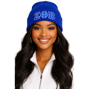 Bonnet bleu Zeta Phi Beta, broderie en chenille, vêtements de sororité grecque, bonnet d'hiver ZPB, bonnet en tricot unisexe de qualité supérieure - Product Image 1