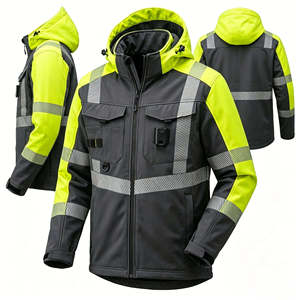 Veste de sécurité haute visibilité classe 2, imperméable, réfléchissante, certifiée CE, polyester/coton, vêtements de travail pour hommes, capuche, poches, jaune - Product Image 6