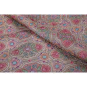 Tissu en soie Dola respirant avec broderie pêche, motif floral géométrique, largeur 44 pouces, TFAB DOLA SILK02 079 - Product Image 1