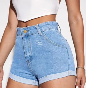 Pantalones Cortos de Mezclilla Casuales de Cintura Media para Mujer, Estilo Vintage, Rectos, para Usar en Verano - Product Image 1