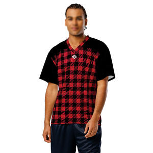 Venta al por Mayor de Camisetas de Fútbol Americano Personalizadas por Sublimación, Diseño a Cuadros Rojo y Negro, Uniformes Unisex para Equipos, Fabricación de Ropa al por Mayor OEM - Product Image 3