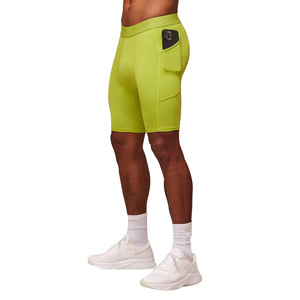 Men's Mid Waist Elastic <b>Compression</b> Waterproof Gym <b>Shorts</b> Plain Sport Biker Workout Wear with Custom Logo Fitness Apparel - Product Image 3