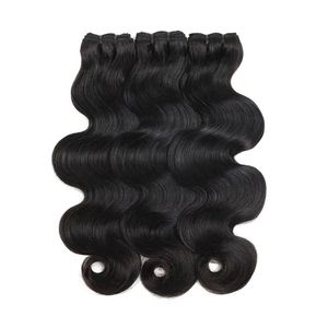 Extensiones de Cabello Humano Remy Indio Ondulado Doble Trama Cosida a Máquina Negro 3 Paquetes - Product Image 1
