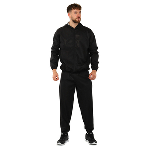 Combinaison de sauna noire à capuche pour homme en polyester avec fermeture éclair, ensemble complet, tenue d'entraînement toutes saisons - Product Image 1