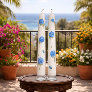 Bulk Hand-Painted Blue Floral Taper <b>Candles</b> (<b>Set</b> of 2)-Elegant Decor for Valentine's Day Birthdays Christmas Halloween & Easter - Product Image 3